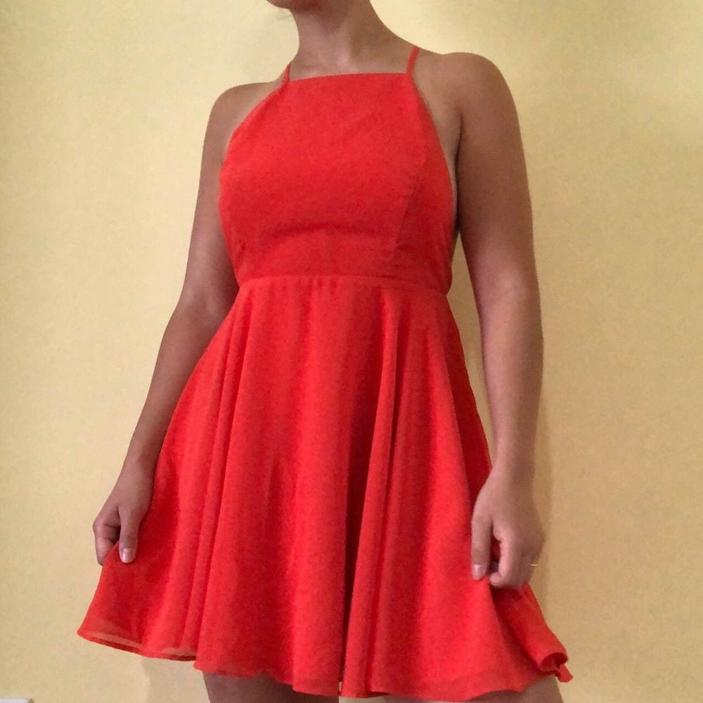 Coral Halter Skater Dress